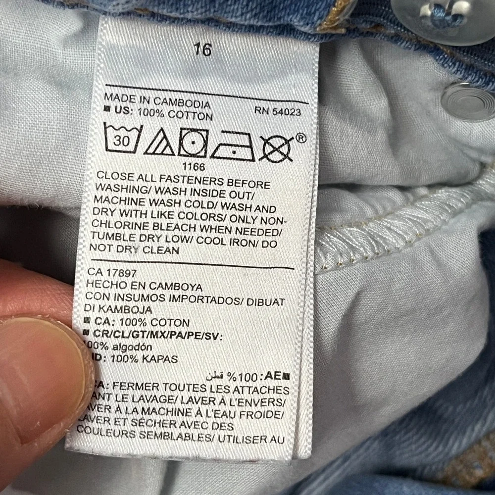 Old Navy Jeans Boys 16 Blue Slouchy Straight High Rise Distressed Built-In Tough